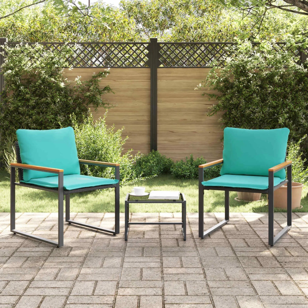 Set di Mobili con cuscino 3 pcs Nero e Turchese Rattan