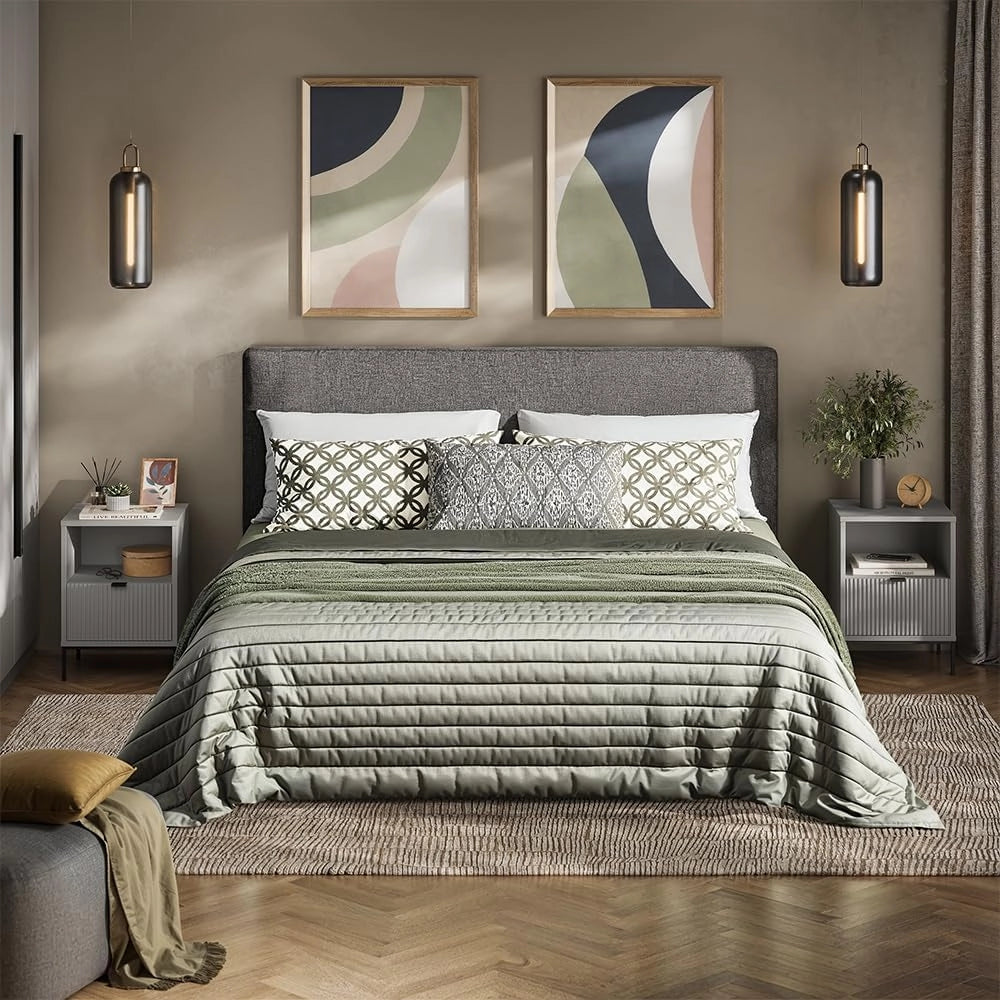 Comodino Eliza, Grigio, Set di 2, utilizzabile come superficie d'appoggio accanto al letto o al divano