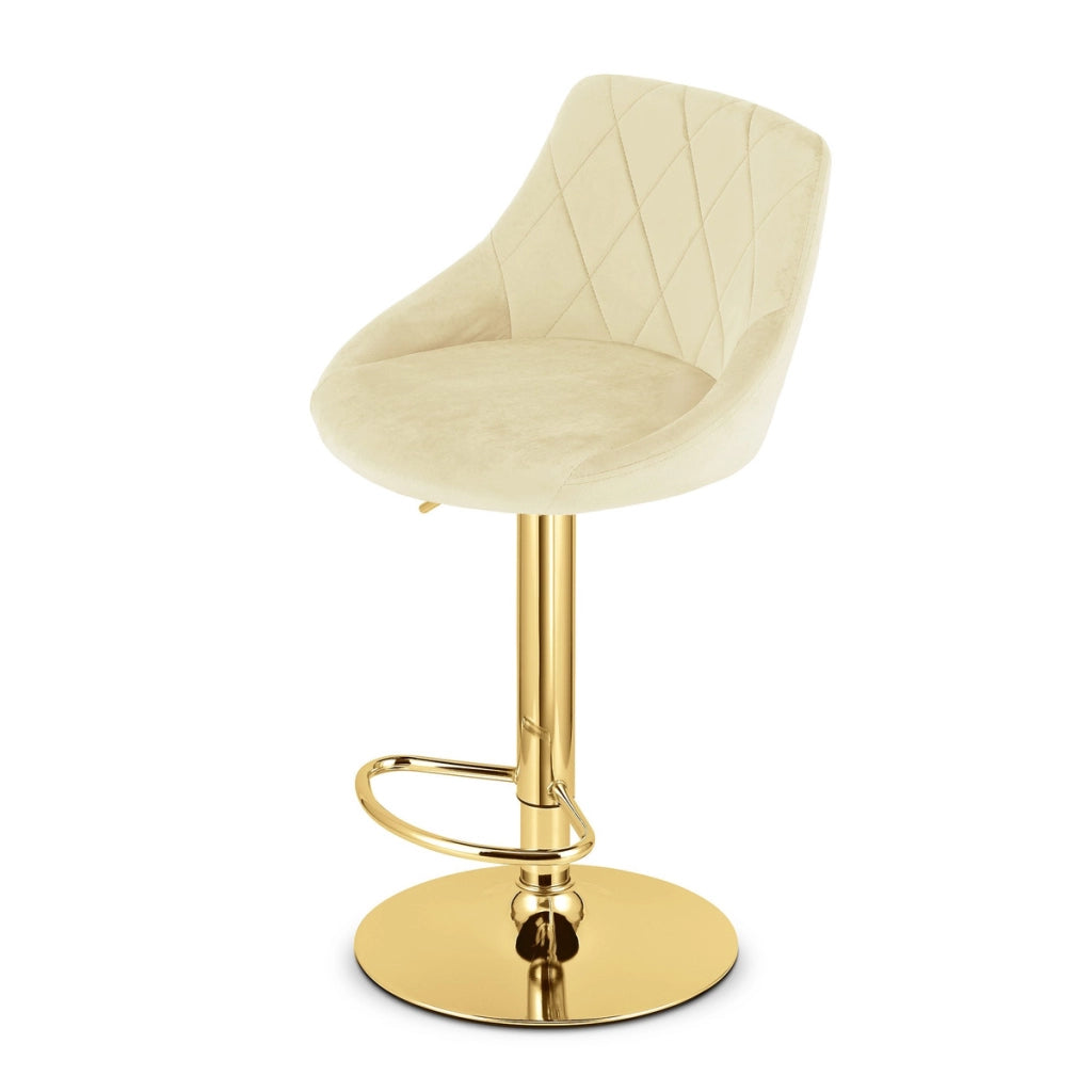 Sgabello girevole Kast in velluto beige e base oro
