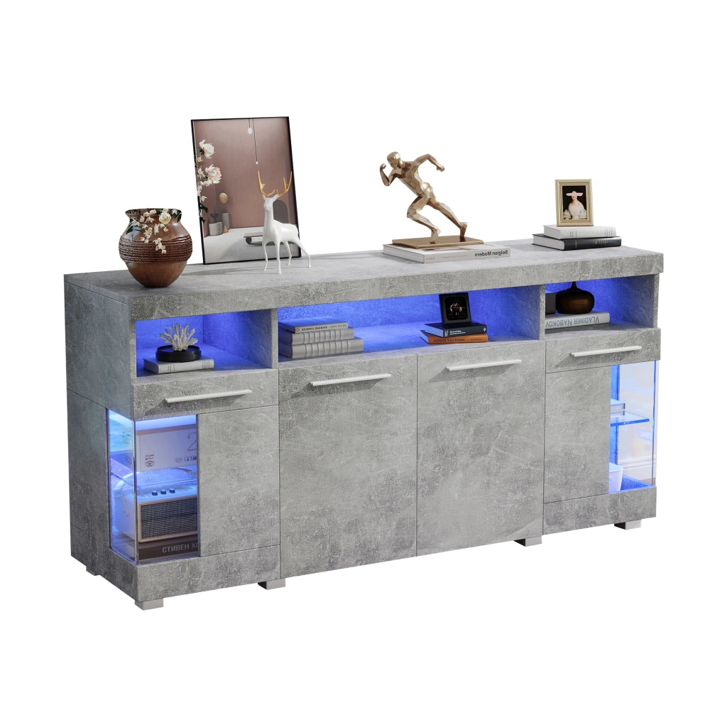 Credenza 140x40x70 cm con luce LED; vetro temperato e MDF grigio