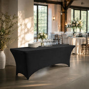 6 Pack Table Cloth For 8FT Rectangular Fitted Events, Wrinkle-Resistant Stretch Black Table Covers, Washable Spandex Tablecloth Protector, For Party, Wedding, Cocktail, Banquet, Festival