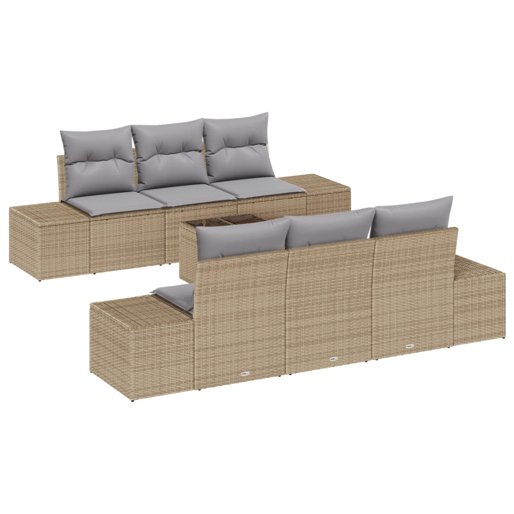 Set di divano da giardino 7 pezzi con cuscini beige in rattan poliestere
