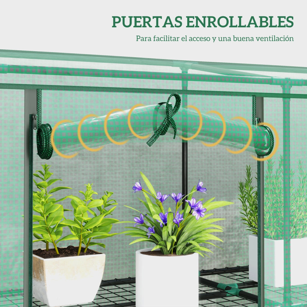 Serra da giardino 3 livelli 9 ripiani con porta a rullo ¨C zephmum ¨C 215x46x151cm verde