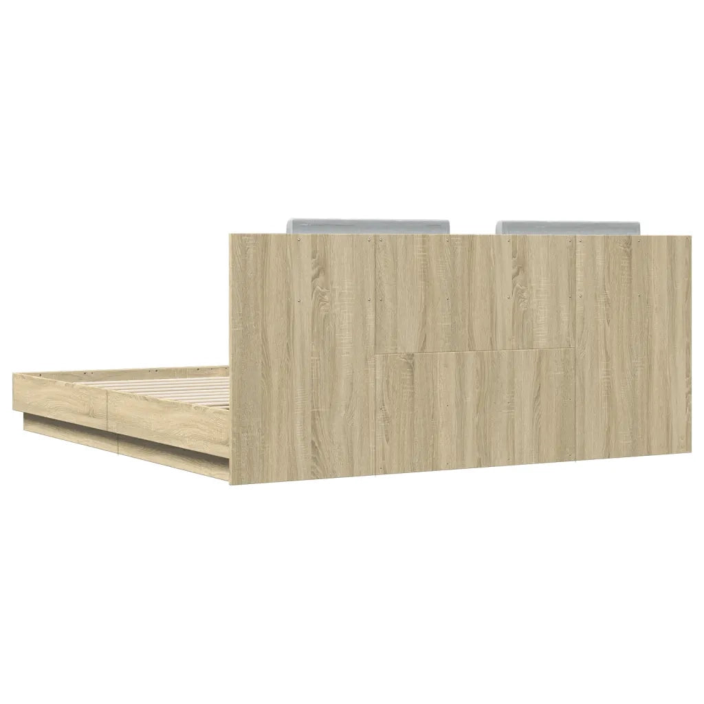 Giroletto con Testiera e LED-Struttura Letto con testiera Rovere Sonoma 180x200 cm 858379