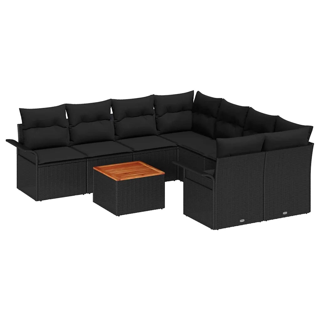 Set Divano da Giardino con archiviazione 9 pcs Nero polyrattan