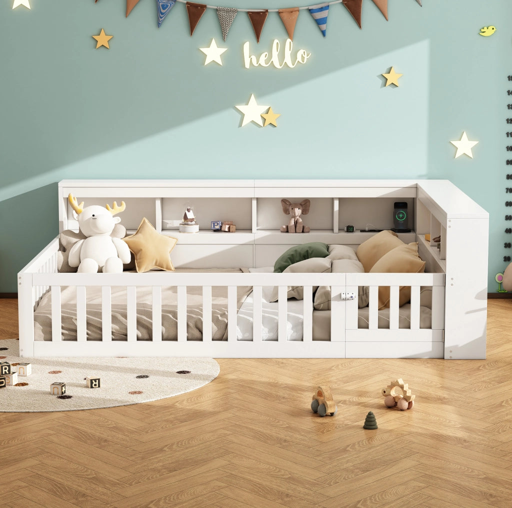 LETTO 140x190 cm in truciolare e MDF bianco con prese USB