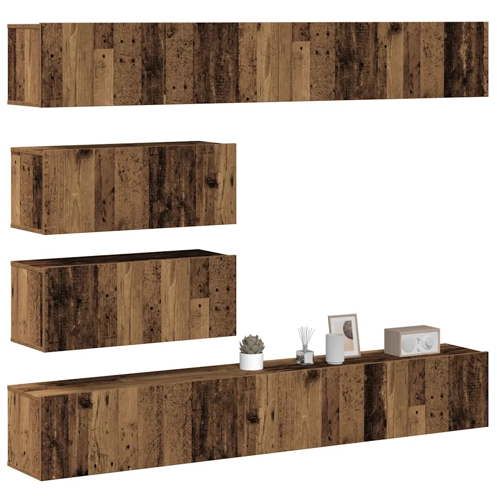 Set Mobile TV 6 pz | Armadietto TV | Mobile Porta TV Montato a Parete Legno Antico in Truciolato