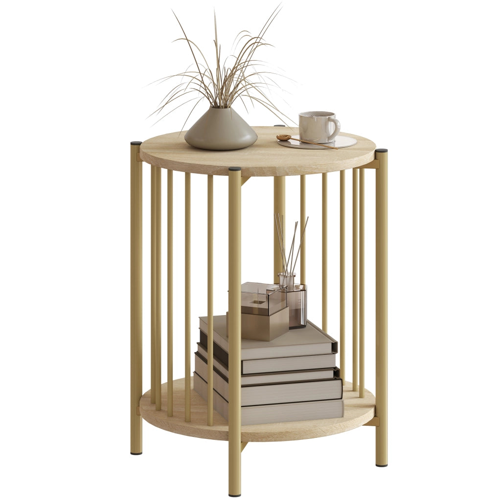 Tavolino rotondo a 2 livelli con ripiano ¨C zephmum ¨C ?41x49 cm natural