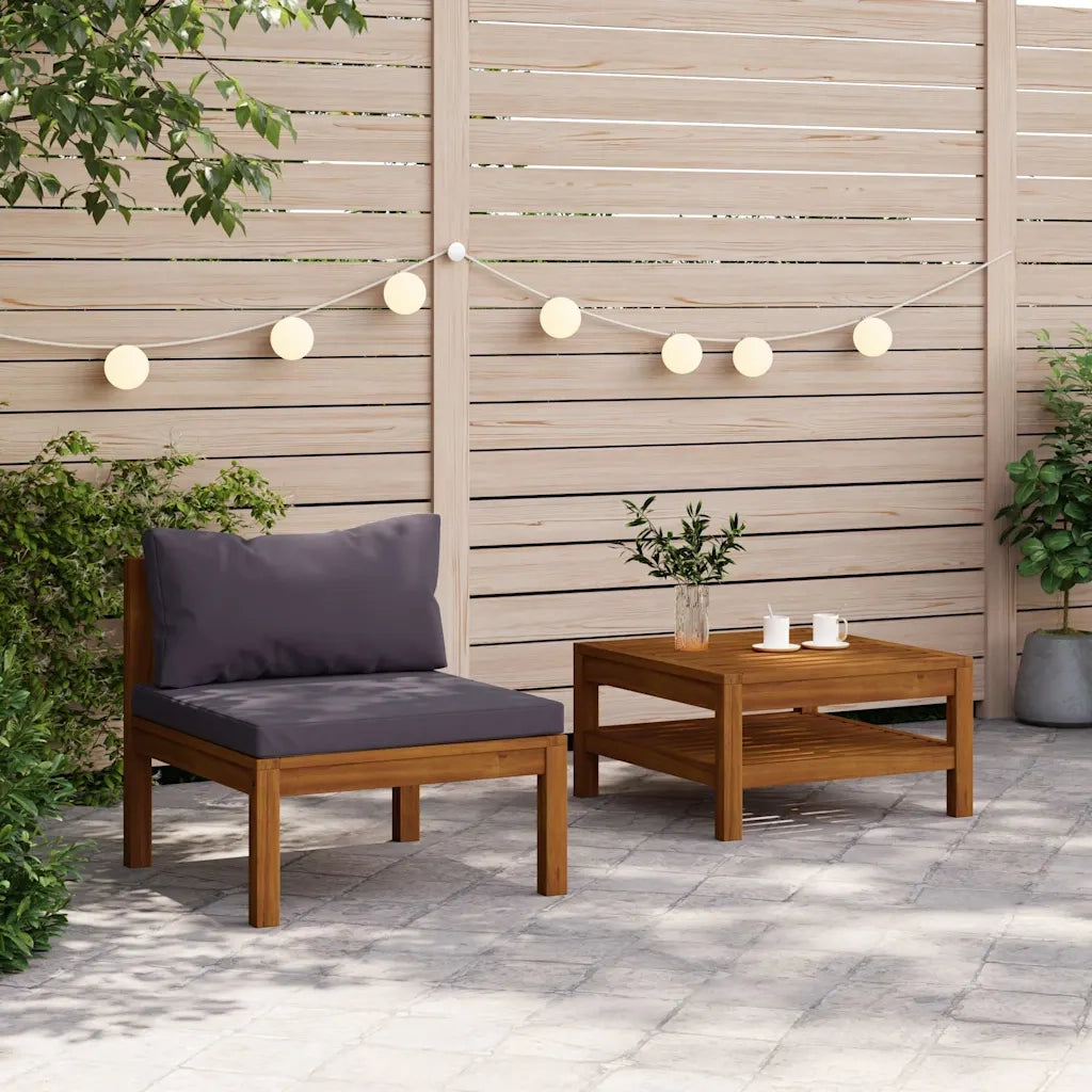 Salotto da Giardino-Set Divani da Giardino 2pz Cuscini Grigio Scuro Massello Acacia