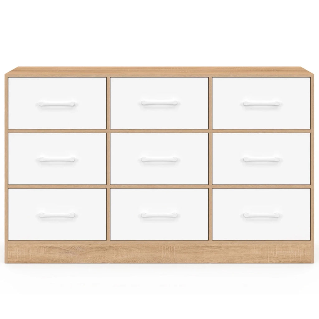 IDMarket - Cassettiera in tessuto a 9 cassetti UPPAH 113 cm in faggio e bianco