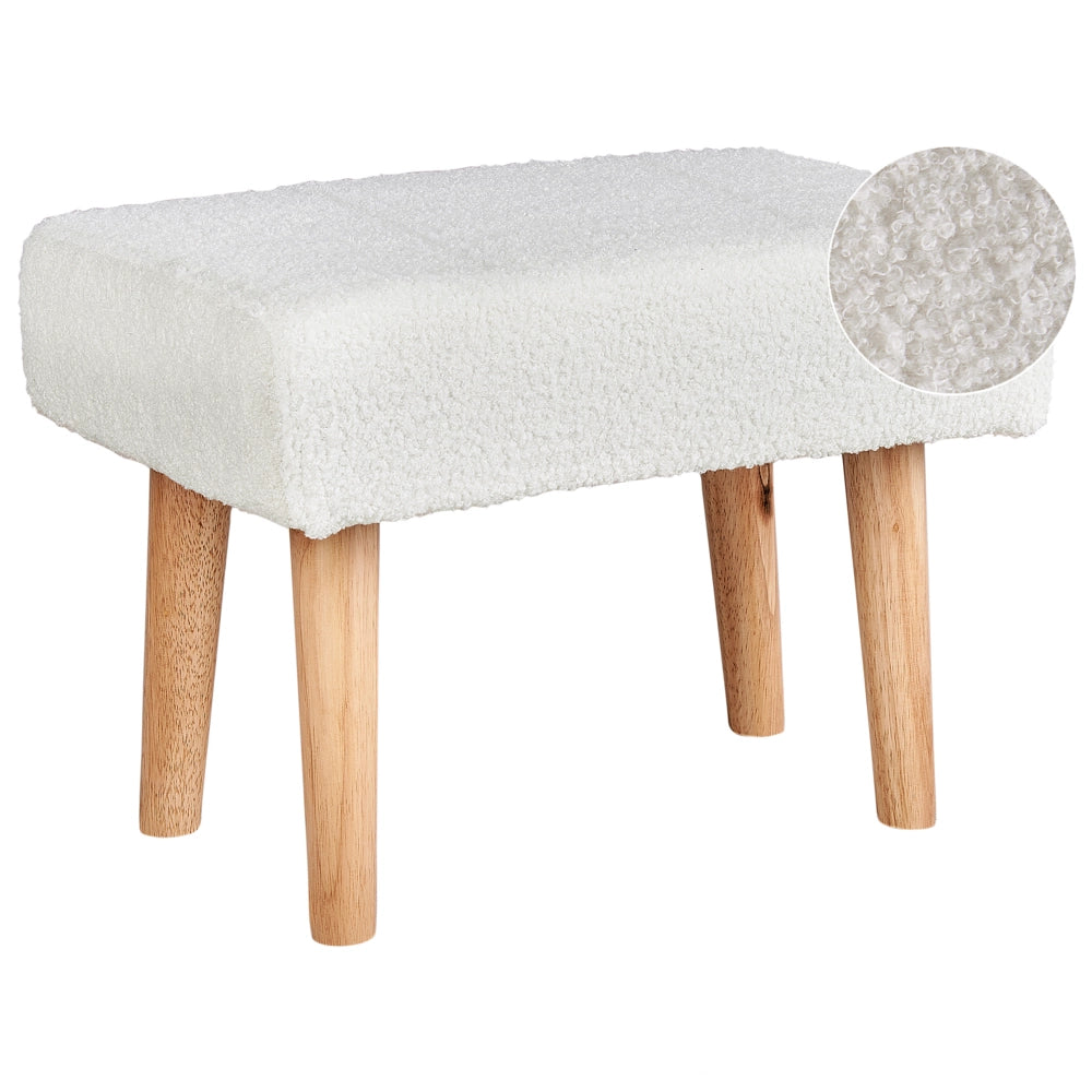 Poggiapiedi in Cotone Bianco con Gambe in Legno