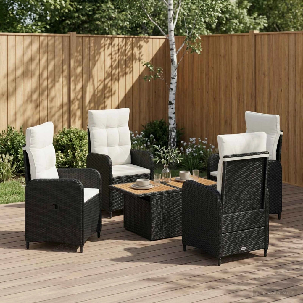 Set da pranzo per esterni 5 pz Nero e Bianco Crema 3422409