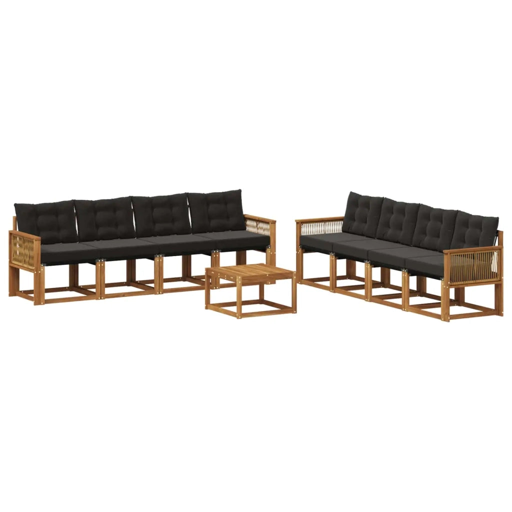 Set di divani da esterno con cuscino 9 pcs Naturale e Nero 3381860