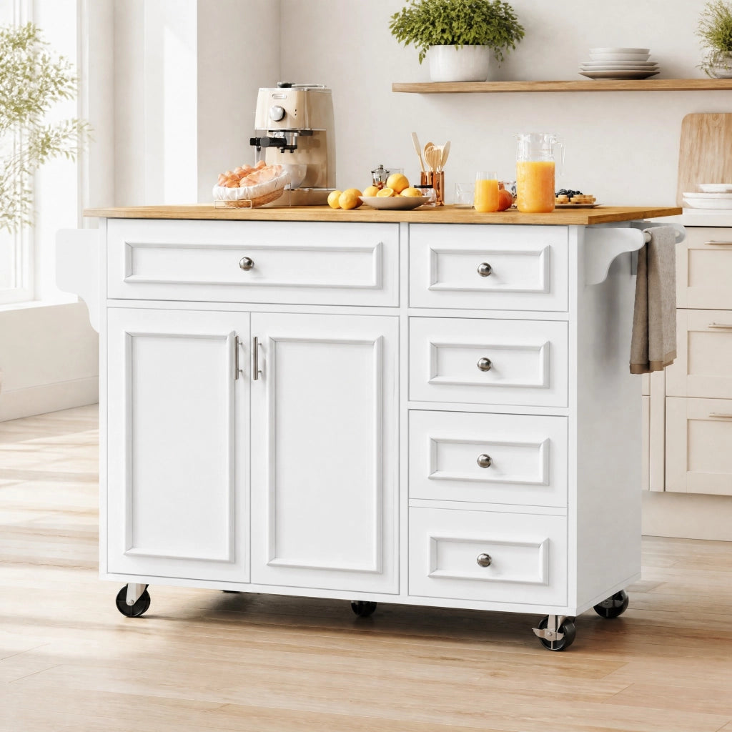 Isola cucina pieghevole in MDF bianca 110x75x92 cm