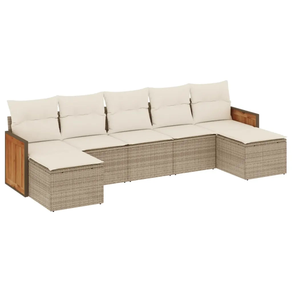 Set Divani da Giardino 7 pz con Cuscini Beige in Polyrattan
