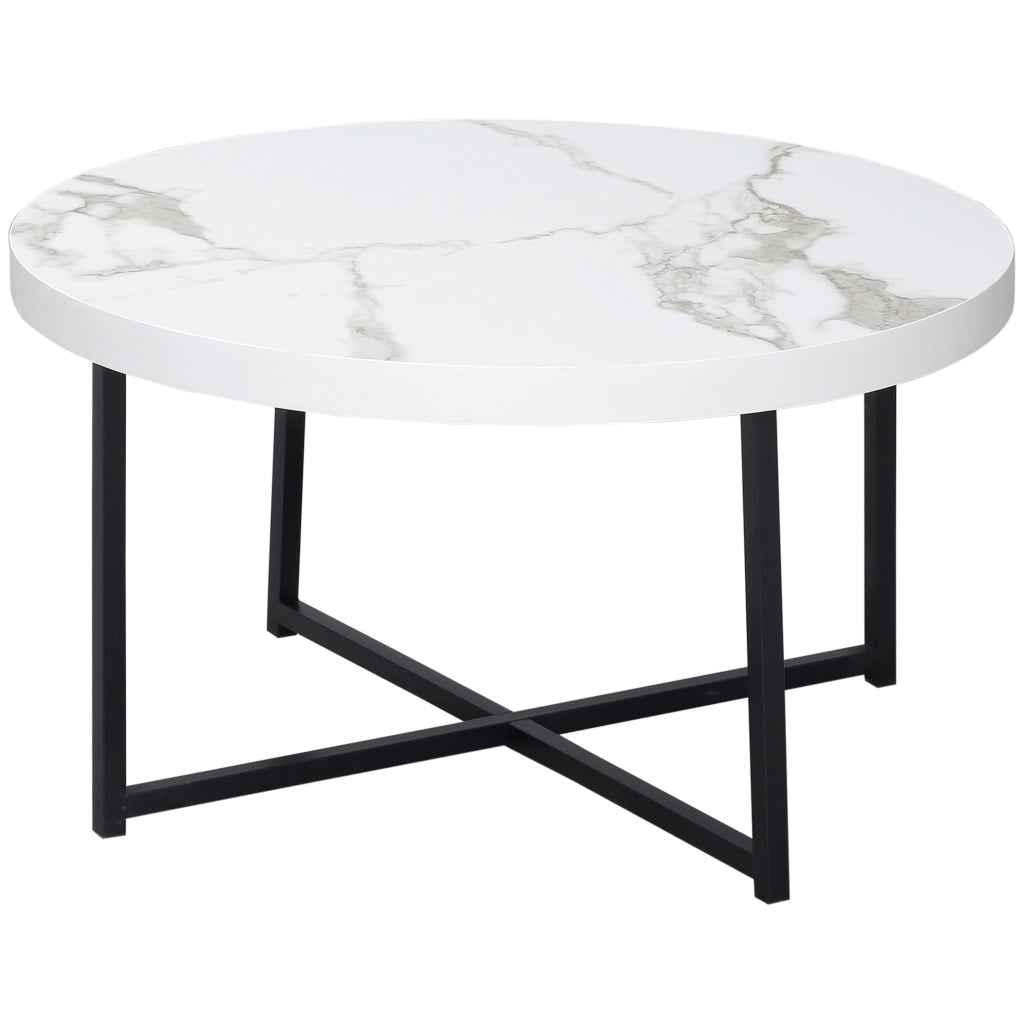 Tavolino da caff¨¨ rotondo con piano in marmo effetto e gambe in metallo ¨C Minimal ¨C Bianco 80x80x45