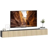 Mobile TV sospeso, per TV da 72", con 2 ante ribaltabili, 140 cm, Legno naturale e nero