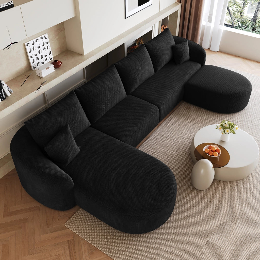 Divano angolare modulare senza montaggio in tessuto nero per soggiorno e camera da letto 336 × 168 × 85 cm