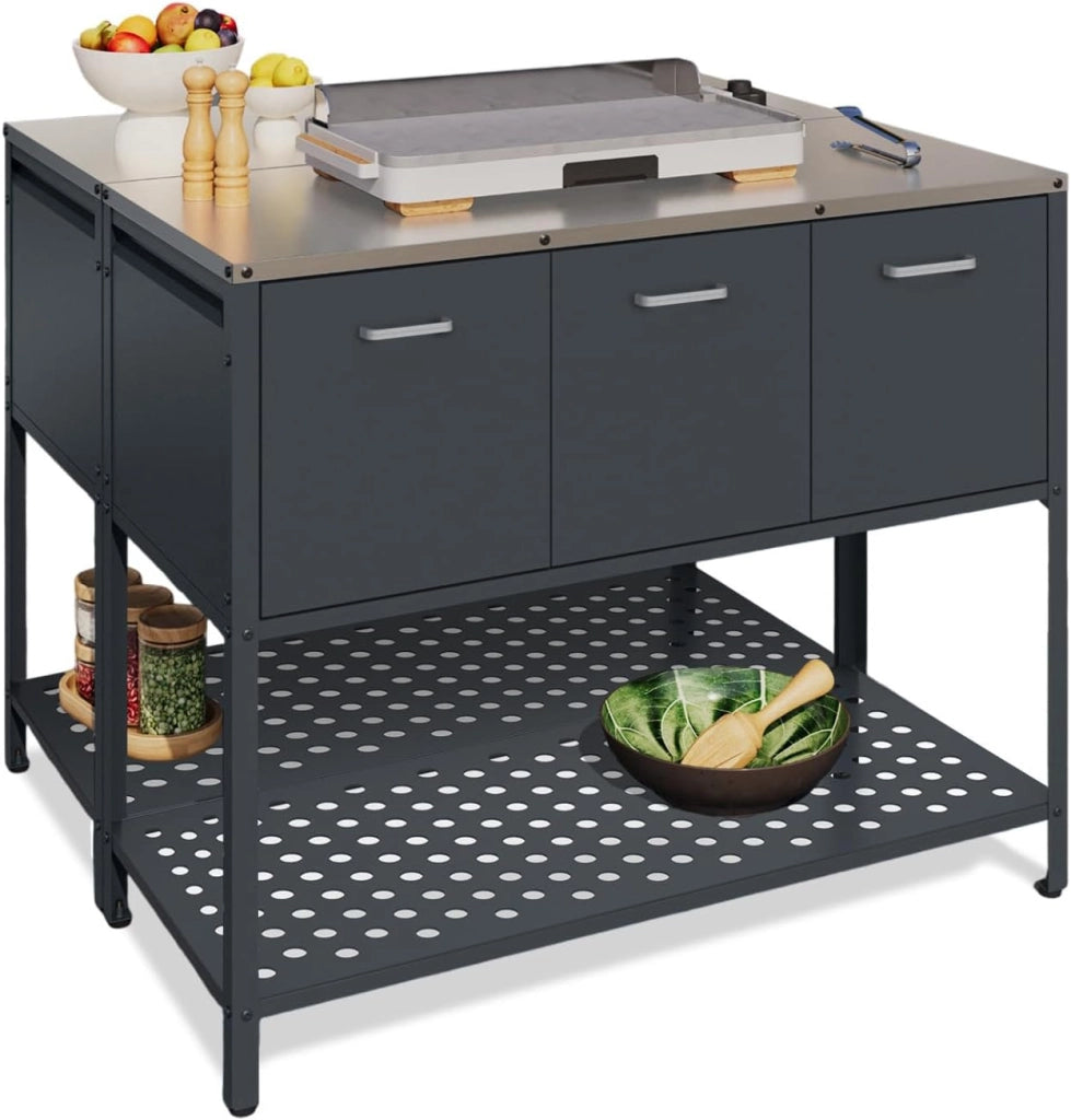IDMarket - Cucina da esterno PAREO a 3 ante con 1 ripiano in acciaio grigio antracite