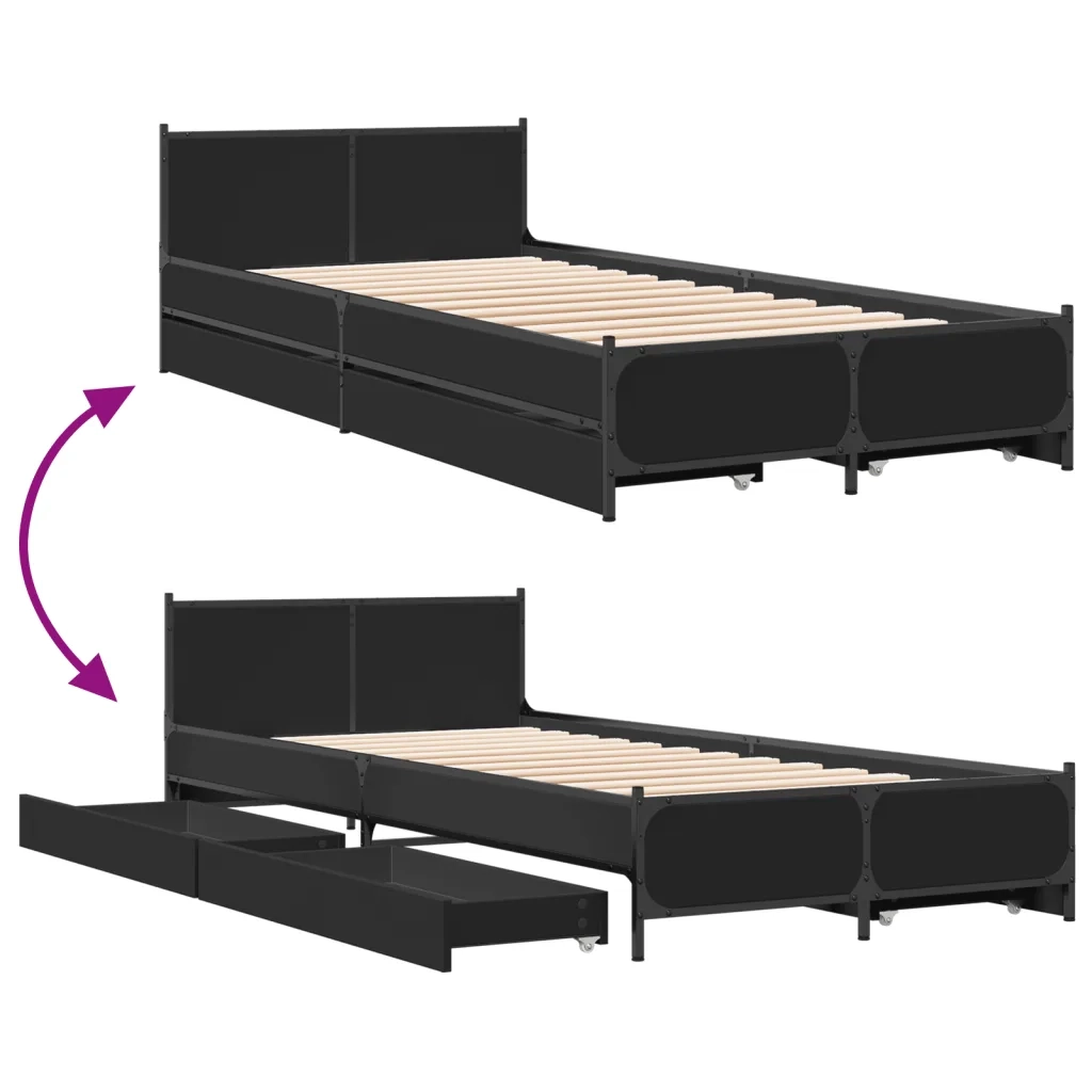 Giroletto con Cassetti Nero 90x200 cm in Legno Multistrato 3279967