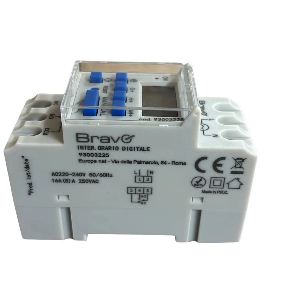 Interruttore orario digitale bravo 93003225 220-240v 16a guida din lcd