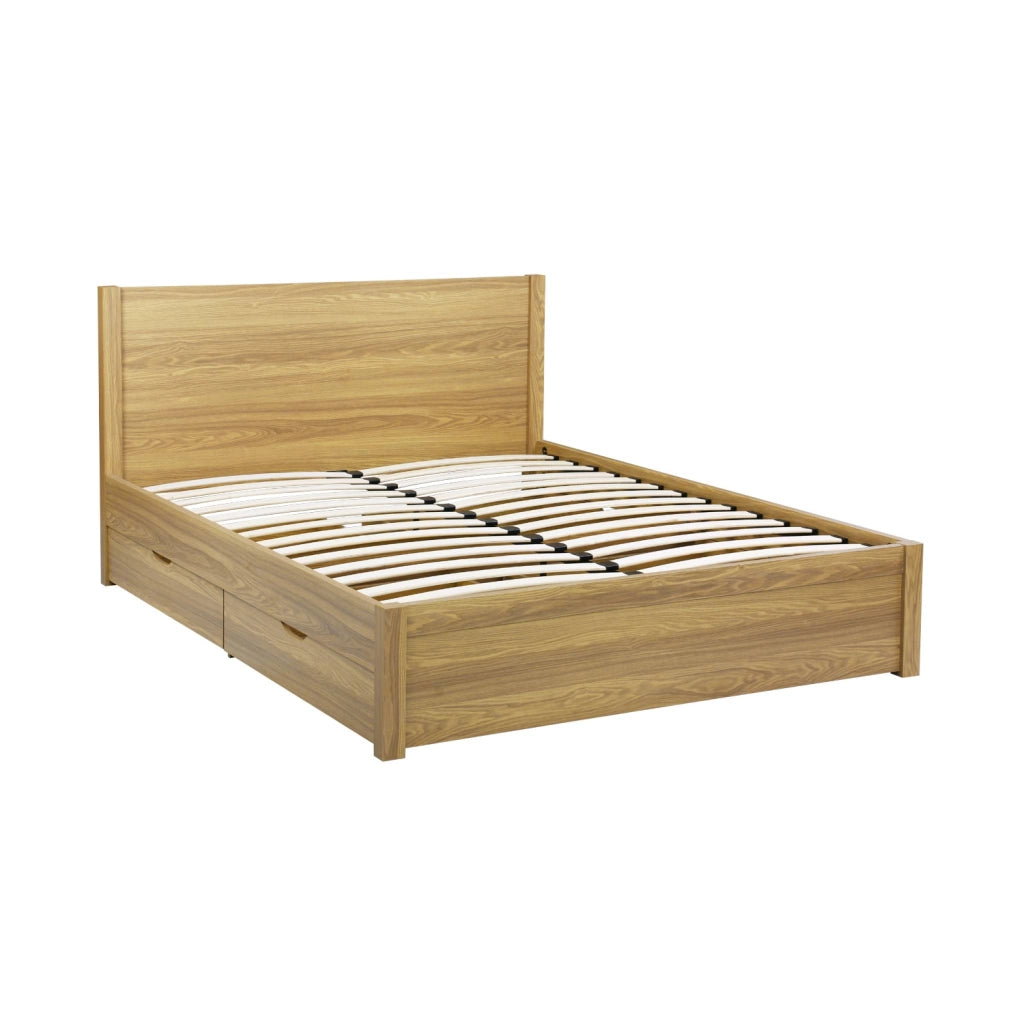 Letto con rete a doghe e testiera 160x200cm + 4 cassetti, marrone