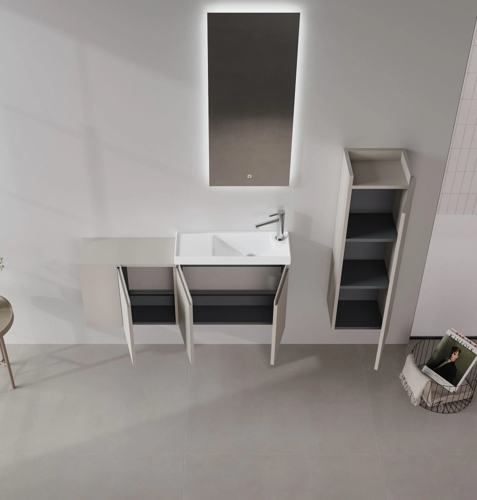 Set mobile lavabo con specchio (2 pezzi) "Ferla 110" - 110 x 22 x 45 cm - Mink opaco