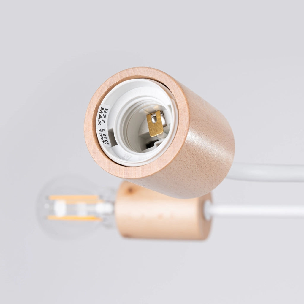 Lampada da parete TIMBO Peach Puff a 6 luci, design scandinavo, in legno bianco e acciaio