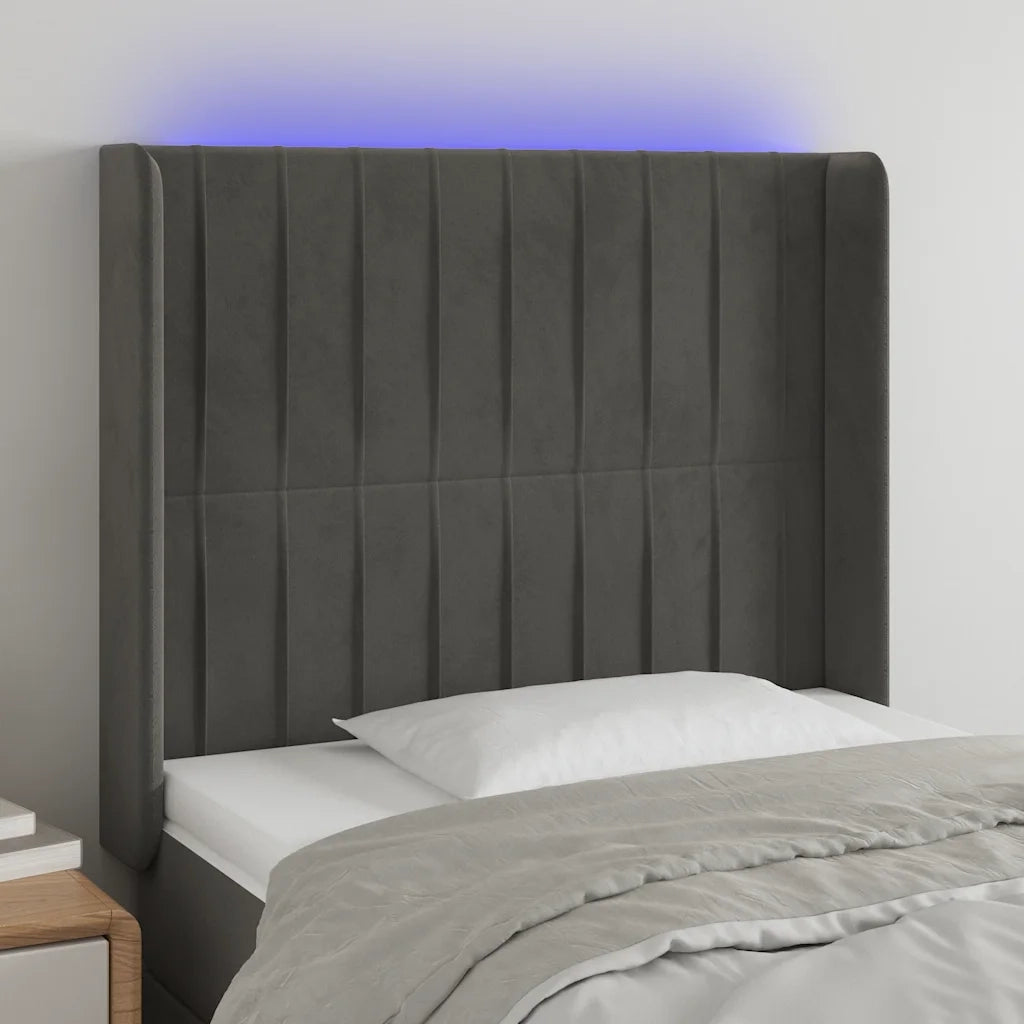 Testiera | Testata a LED Grigio Scuro 93x16x118/128 cm in Velluto