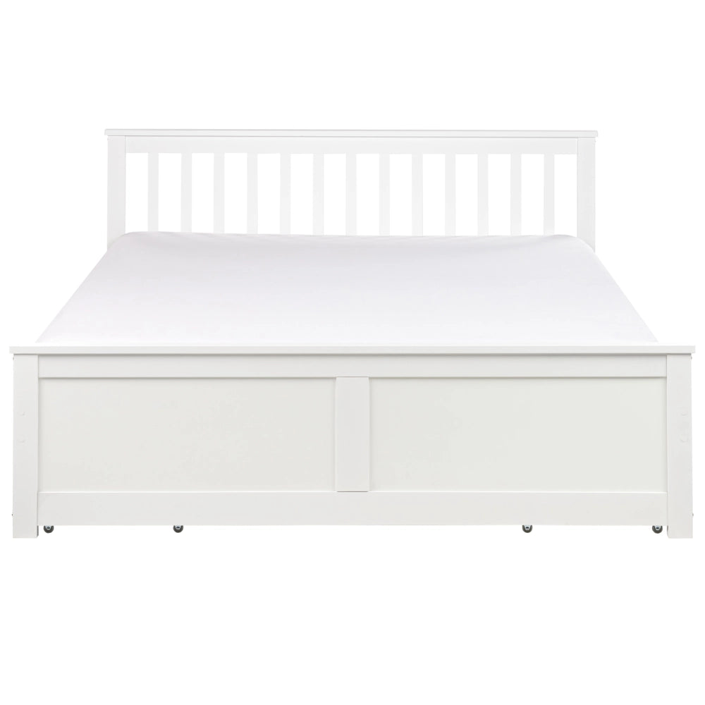 Letto matrimoniale Legno di Pino bianco con Rete a Doghe con 4 cassetti 160 x 200 cm  testiera a doghe minimalista