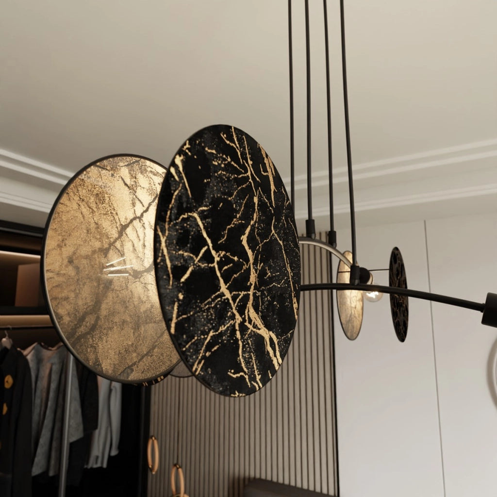 Lampada a sospensione MOTIF in acciaio nero e oro