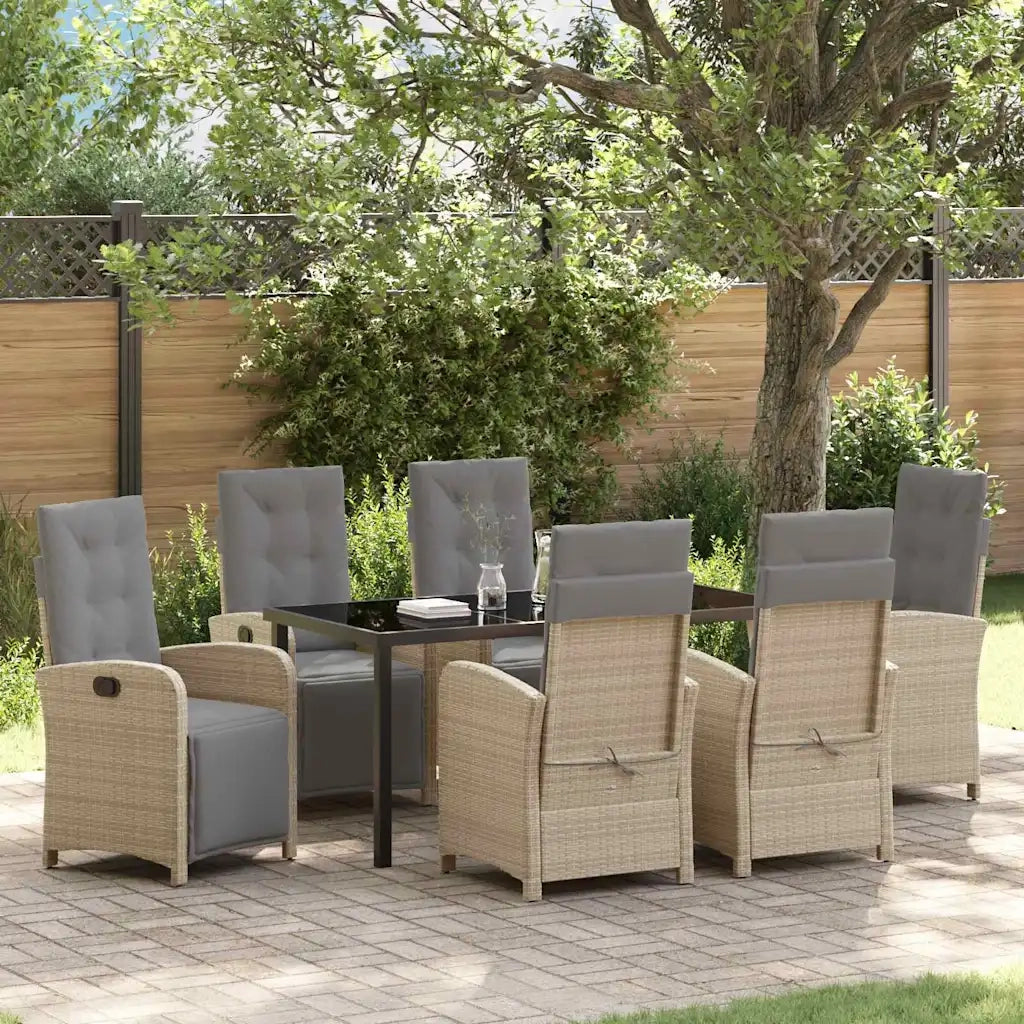 Set da Pranzo per Giardino con cuscino 7 pcs Beige polyrattan 3380341