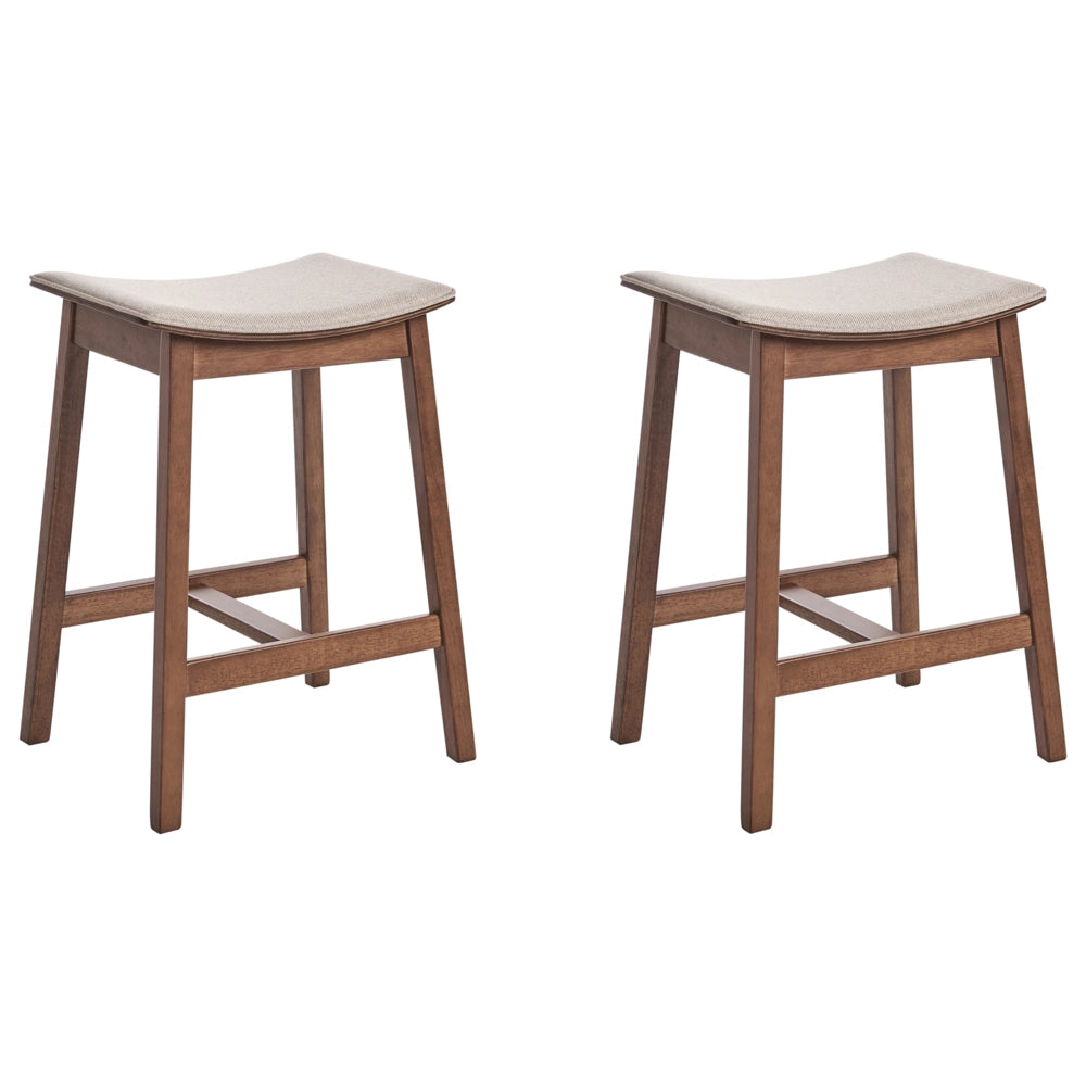 Set di 2 sedie da bar in legno di gomma beige con seduta imbottita in poliestere Legno scuro