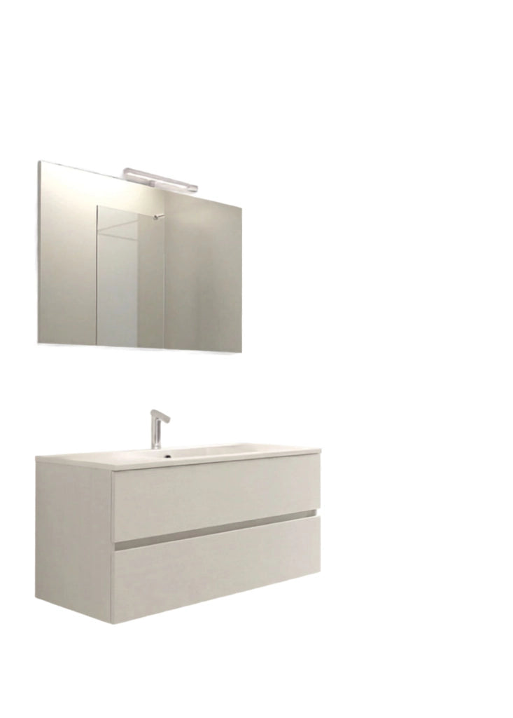 Mobile da Bagno Sospeso con Lavabo 80 cm e Specchio Bali Light Bianco Frassino