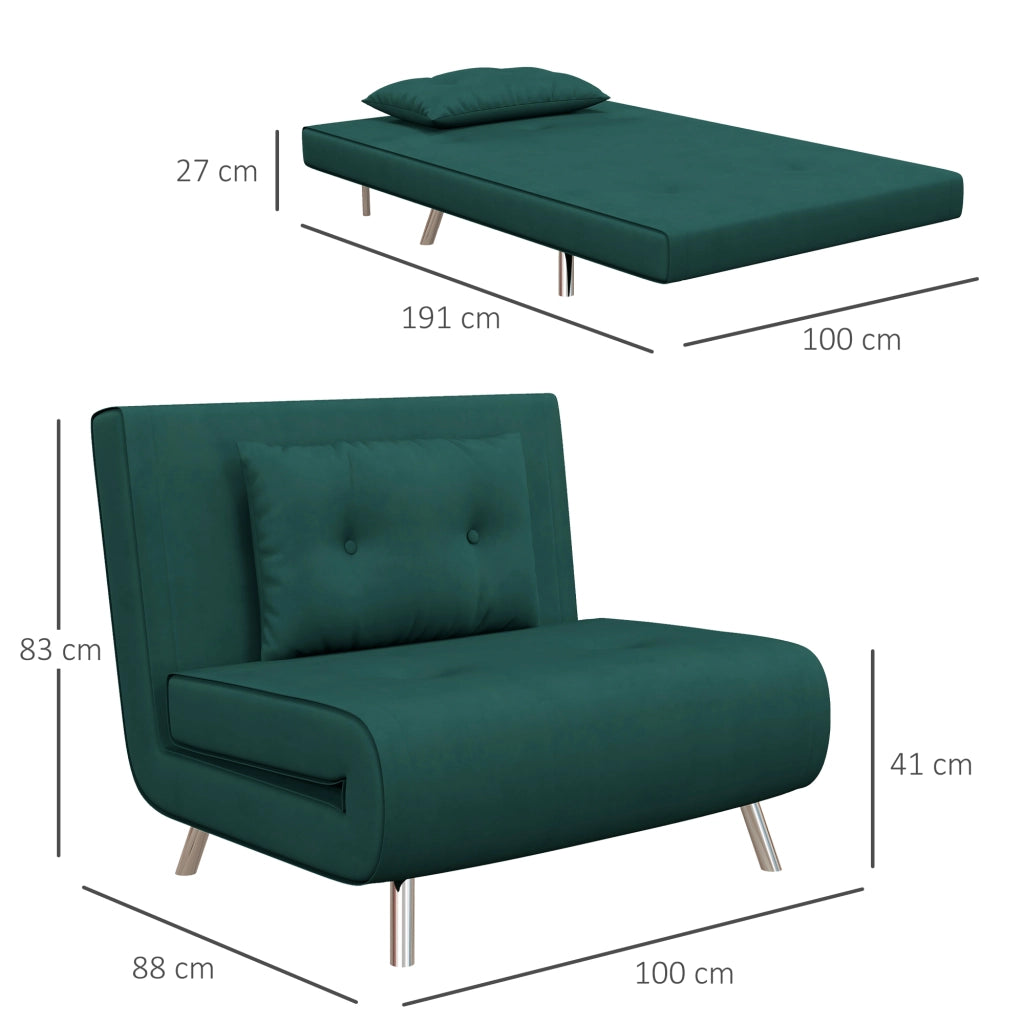 Poltrona Letto Singolo 3 in 1 ¨C zephmum ¨C Verde Scuro, Velluto, 100x88x83cm