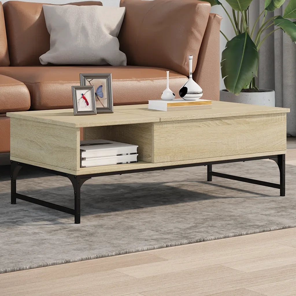Tavolino Salotto-Tavolino da soggiorno-Tavolo Rovere Sonoma 100x50x35 cm Multistrato Metallo 798994