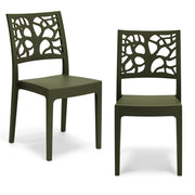 Set 2 sedie in polipropilene TETI, impilabile, resistente ai raggi UV, design moderno, ideale per sala da pranzo, cucina, sala d’attesa, bar, ristoranti o giardino, colore Verde Oliva