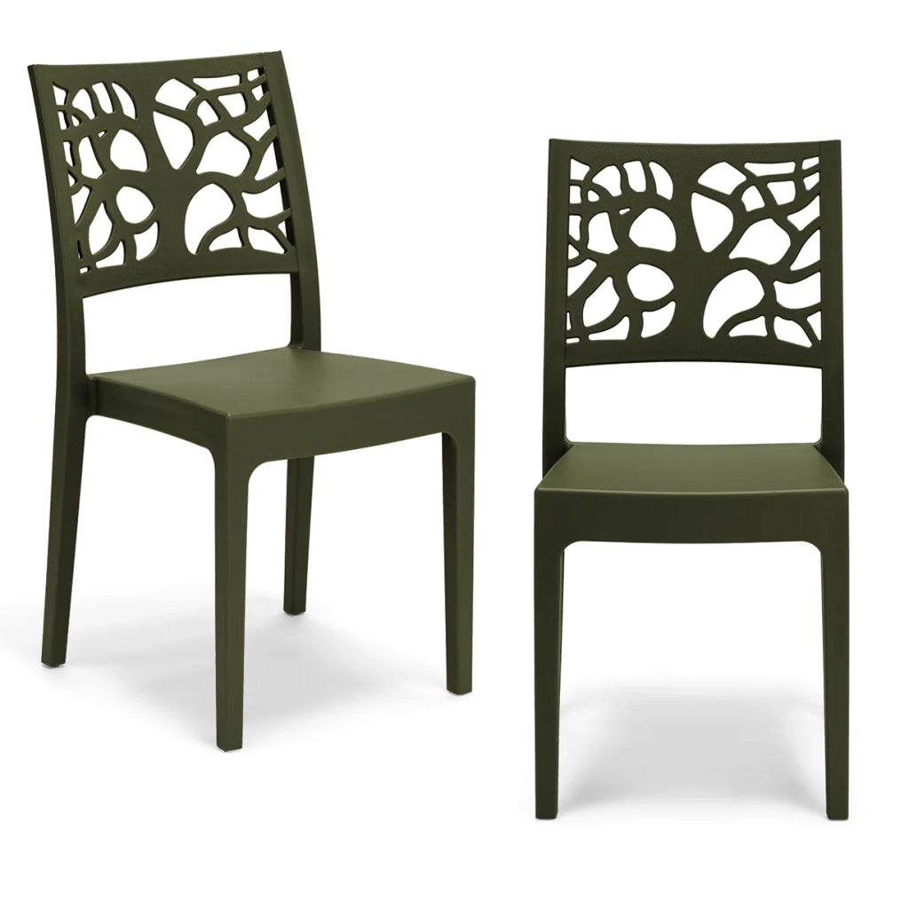 Set 2 sedie in polipropilene TETI, impilabile, resistente ai raggi UV, design moderno, ideale per sala da pranzo, cucina, sala d’attesa, bar, ristoranti o giardino, colore Verde Oliva