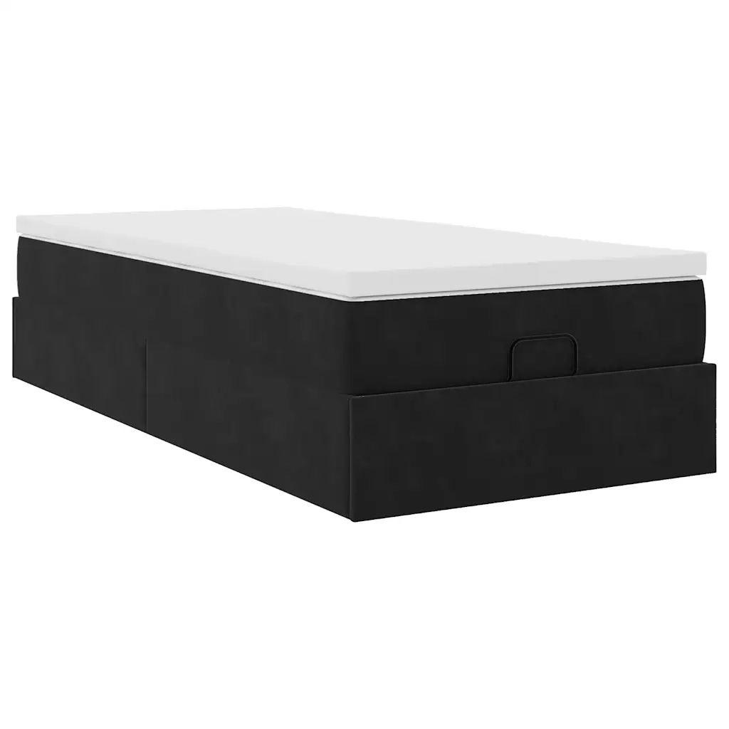 Struttura Letto Pouf con Materasso Nero 90x190 cm in Velluto