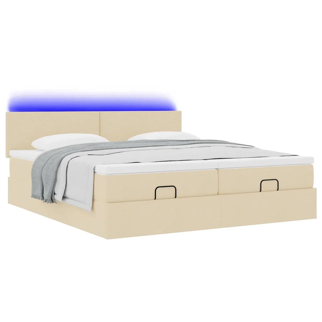 Struttura Letto Pouf con Materassi Crema 200x200 cm in Tessuto 3312834
