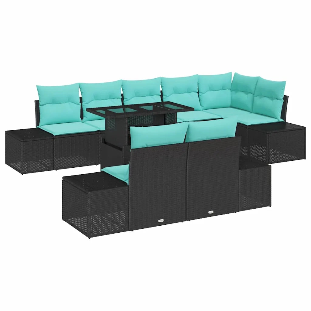 Set Divano da Giardino 9 pz Nero polyrattan 3357949