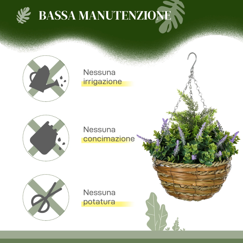 Set of Two Artificial Hanging Lisianthus Flower Pots - Purple