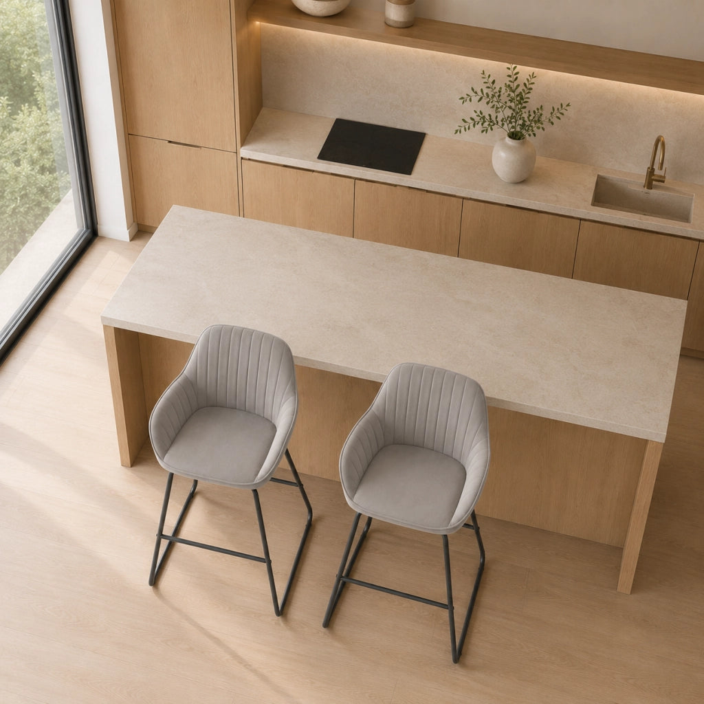 Set di sgabelli da bar 50.5x53x96 cm con schienale imbottito in poliestere grigio