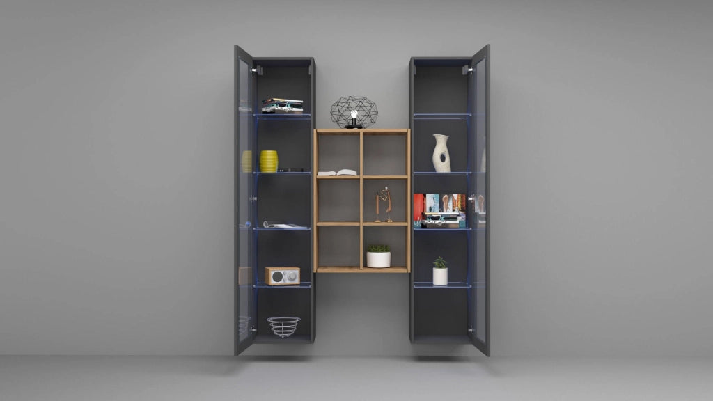 Mobile Espositore Fulvio, Vetrina 12 Ripiani Made in Italy, 30x40x180h cm Nero Antracite