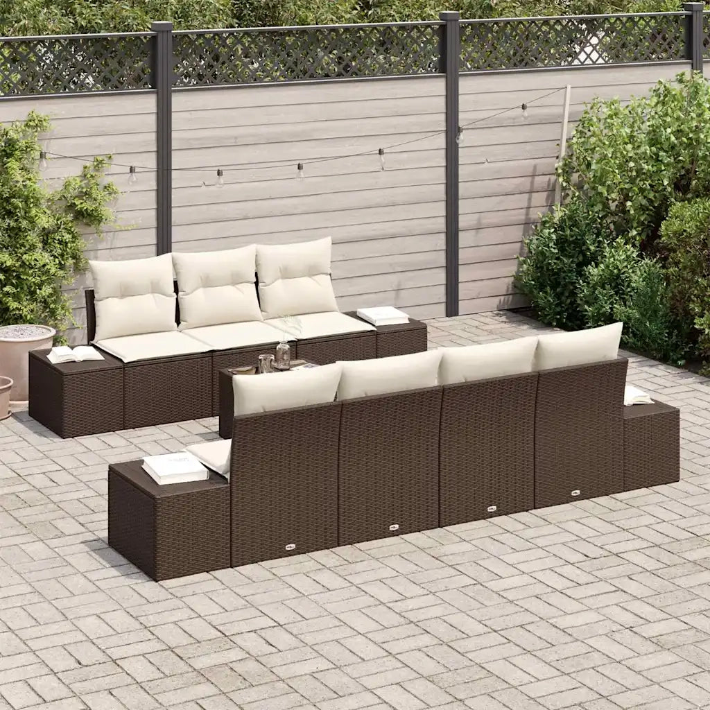 Set Divano da Giardino con cuscino 8 pcs Marrone polyrattan
