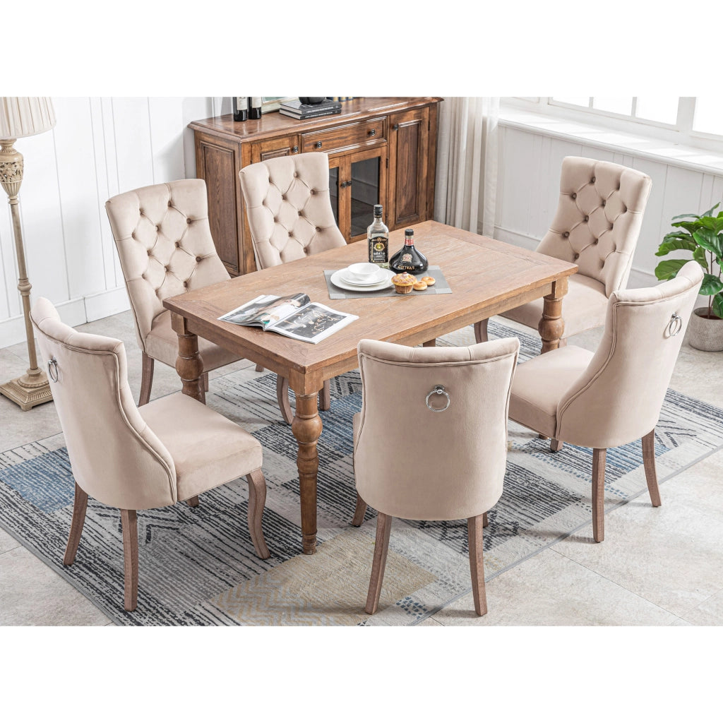 SEDIA da pranzo in velluto beige, schienale alto, set da 6 pezzi