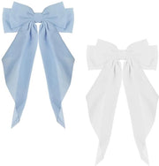Accessori per capelli Chiffon - 2 pezzi - Haarspeld con coda lunga - Spilla per capelli francesi - Grande nodo per donne e ragazze (blu + bianco)