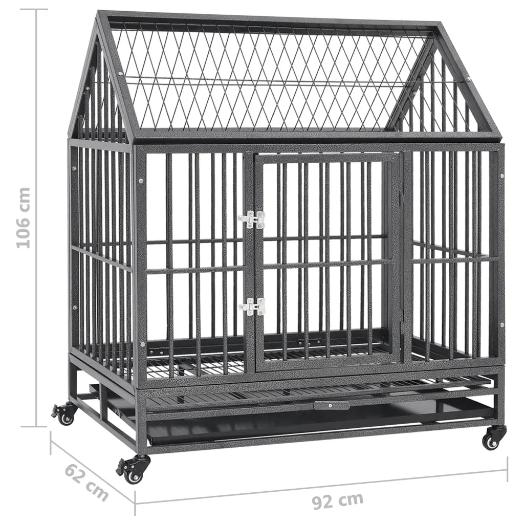 Gabbia per Cani con Ruote in Acciaio e Tetto 92x62x106 cm 171493