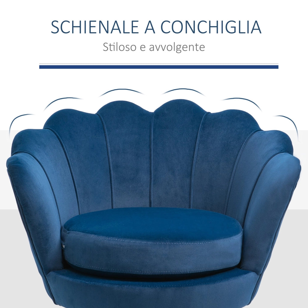 EasyComfort Poltrona a Conchiglia, Poltroncina Vintage, Poltroncina da Camera e Salotto, Design Elegante, con Schienale Alto, 76x67x74cm, Blu