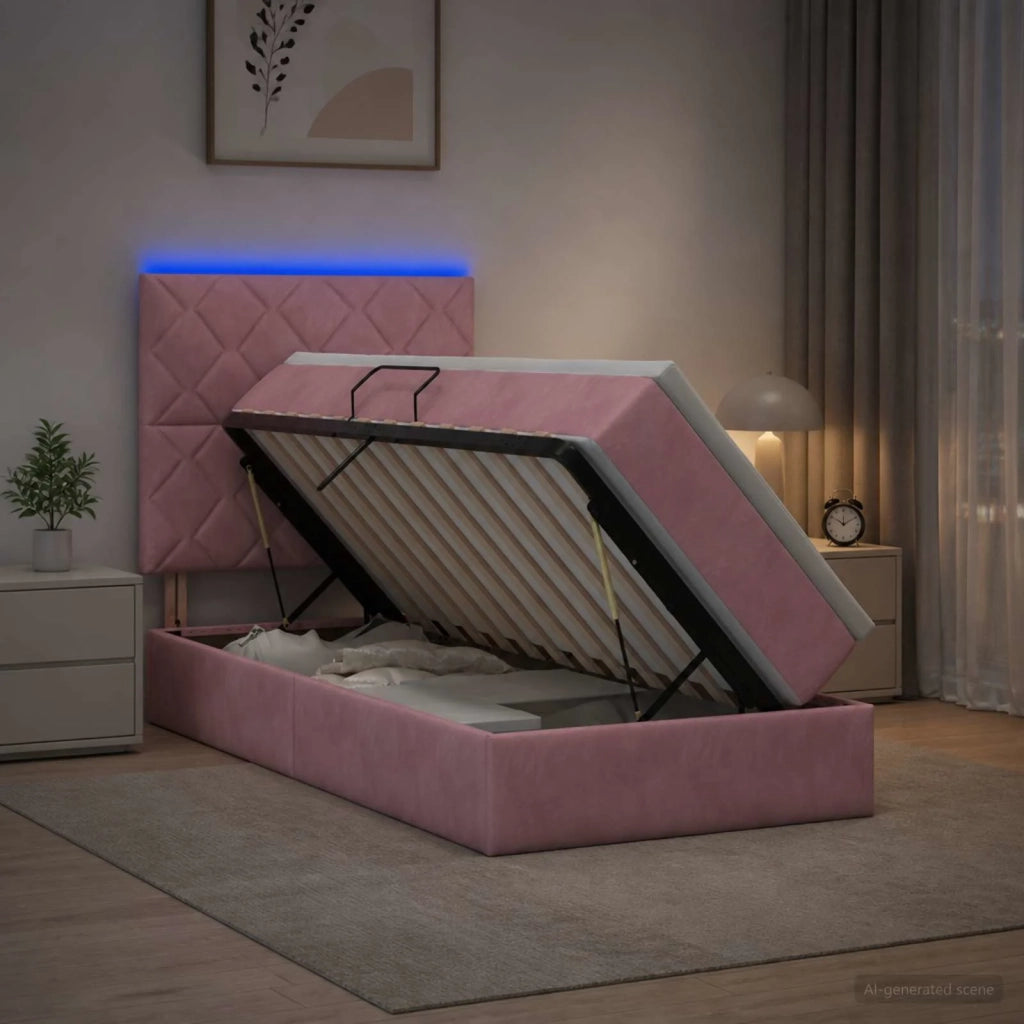 Letto con contenitore LED e materasso Rosa 90 x 200 cm Velluto 3460169